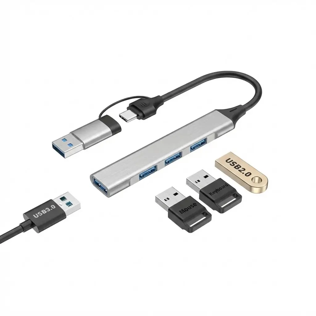 4-Port USB Hub with Type-C and USB Interface